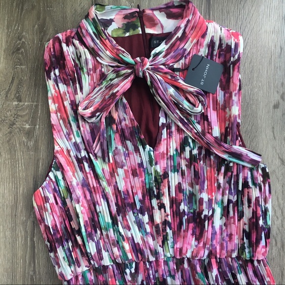 St. John Brigitte floral printed pleated dress 16 - Picture 2 of 5